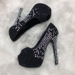 Black rhinestone heels